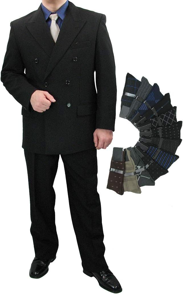 Sharp Hand Tailored 2pc Men Double Breasted Dress Suit w/1 Pair of Socks
