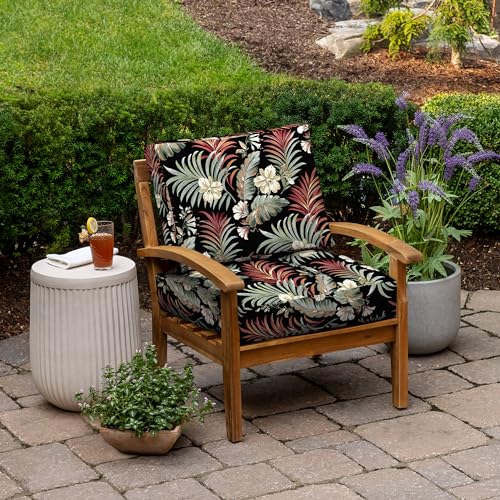 Image of Arden Outdoor Plush Modern Tufted Blowfill Deep Seat Set, 24 x 24, Water Repellent, Fade Resistant, Deep Seat Bottom and Back Cushion for Chair and Sofa, Simone Black Tropical