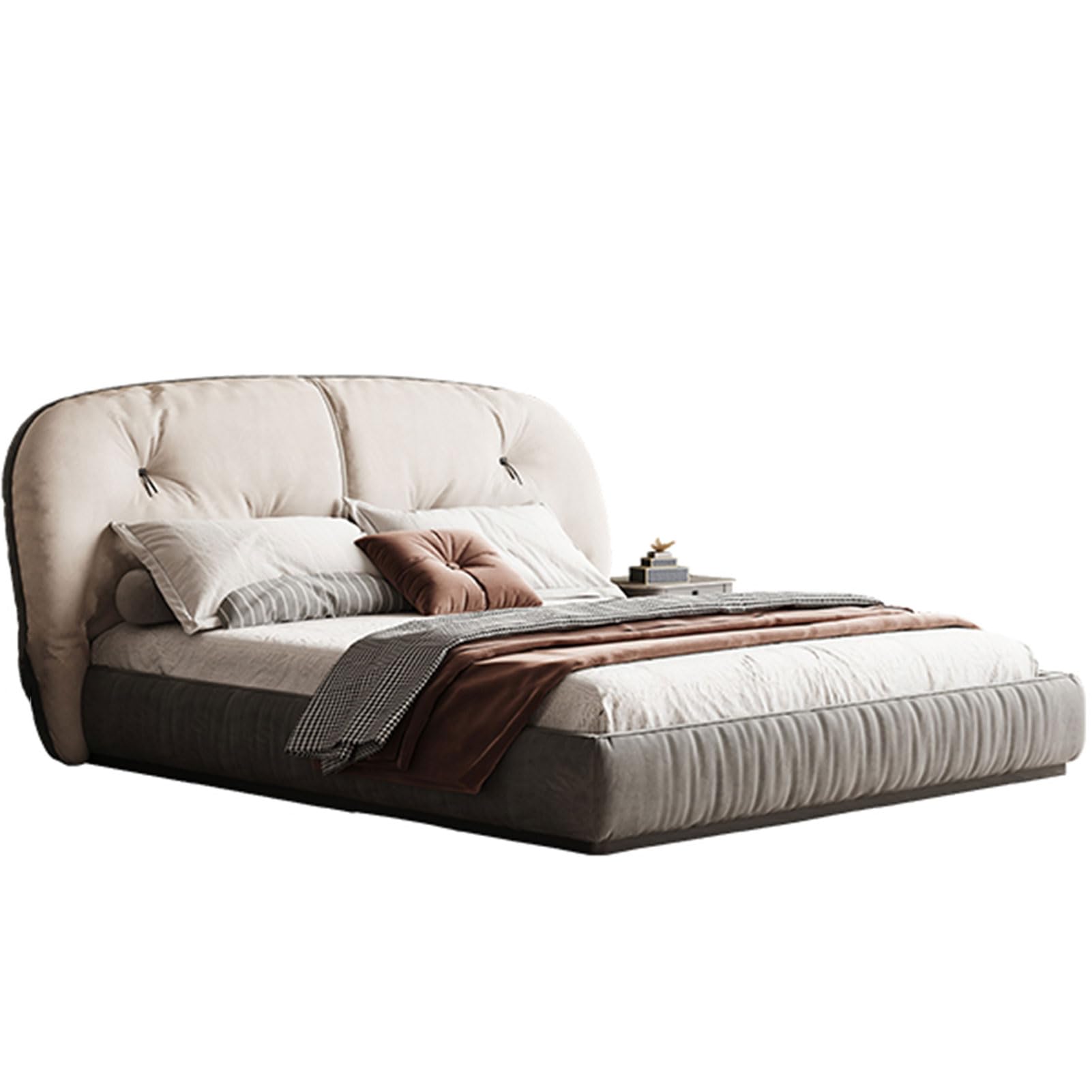 Mid-Century King Size Genuine Leather Wood Bed Upholstered Platform Bed Frame with Headboard and Lift Up Storage Strong
