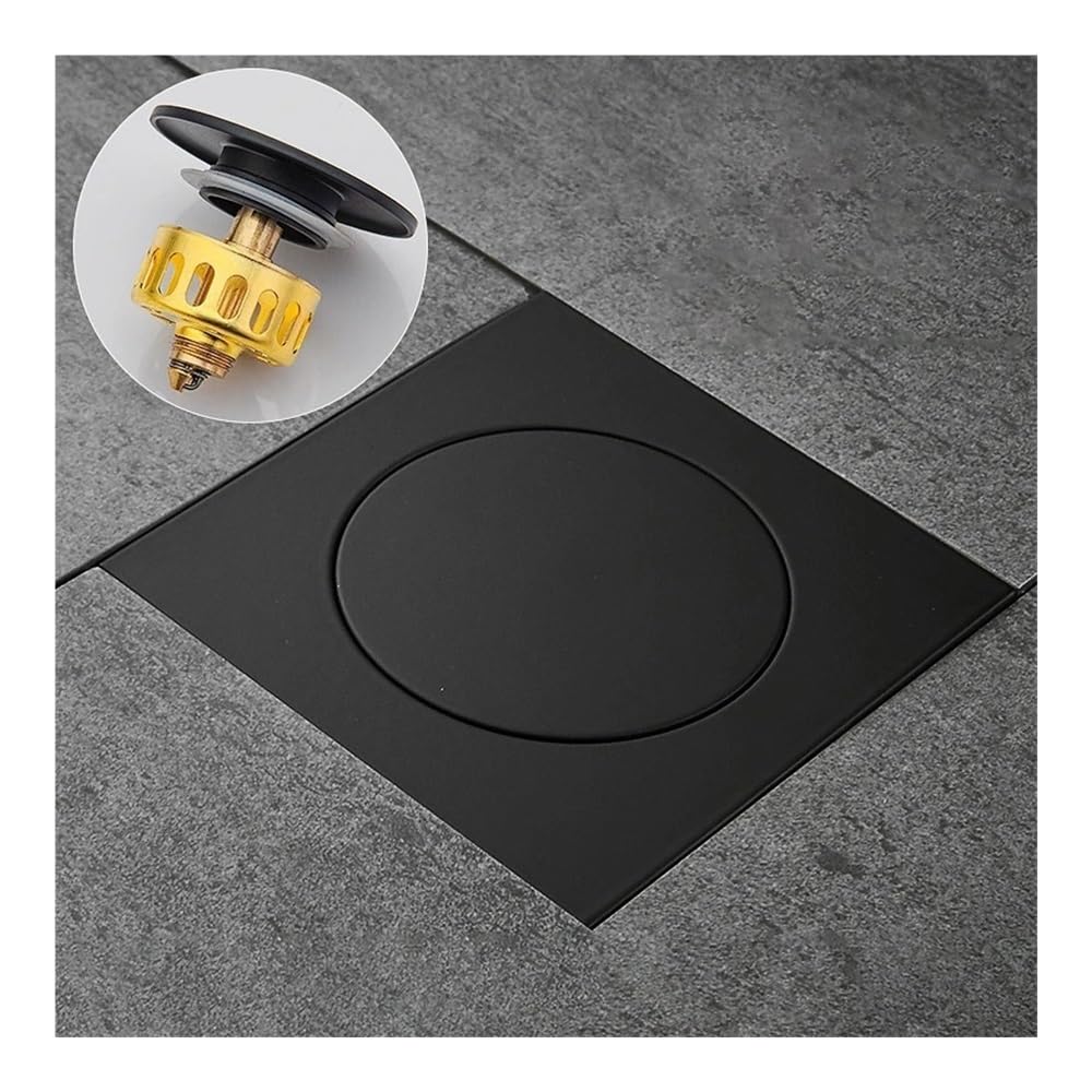 Sunrrafck Black 1Pc Floor Drain Brass Chrome Bathroom Round Pop Up Shower 10 * 10 Strainer Cover Grate Wast(Black)