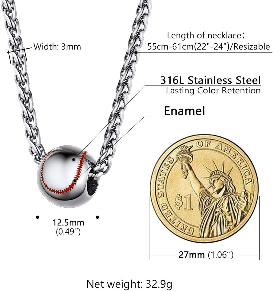 PROSTEEL 316L Stainless Steel 3D Football/Basketball/Volleyball/Baseball/Rugby Ball Cool Necklaces for Men, Sports Players Favors Jewelry, 22inch, Come with Box - Image 5