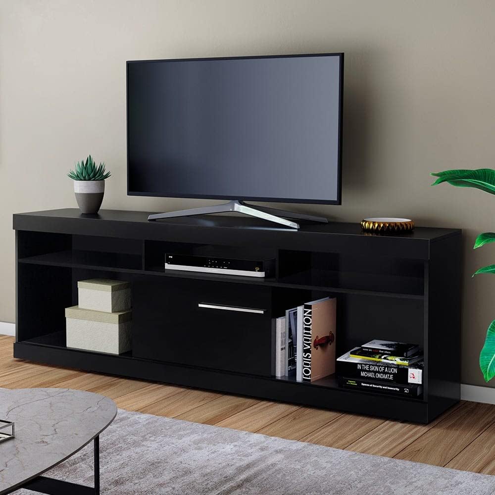 Danube Home Onix TV Cabinet for up to 70 Inches TV I Entertainment Modern Design Wall Unit Furniture I Wooden TV Stand for Living Room, Bedroom I Made in Brazil TV Rack - Black