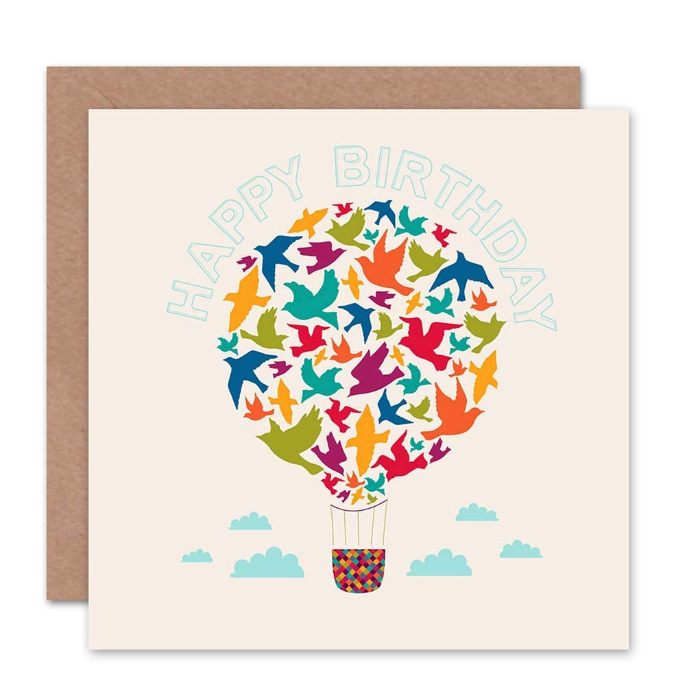 Wee Blue Coo HAPPY BIRTHDAY HOT AIR BALOON BIRDS GREETINGS BLANK GREETINGS CARD