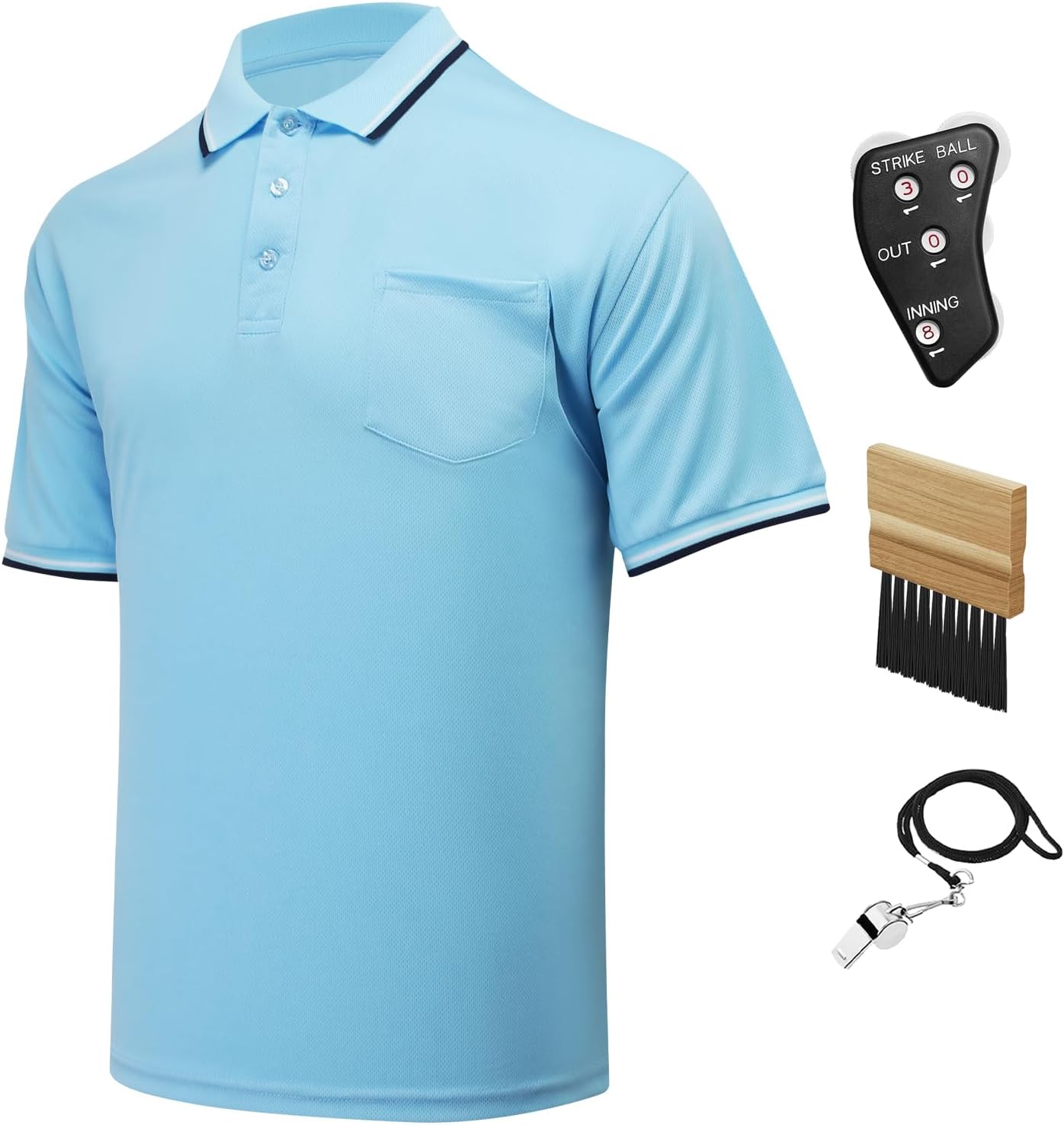 VKT 4 Pcs Official Baseball/Softball Umpire Kit Set Including Umpire Shirt Indicator Brush Whistle for Men Referee