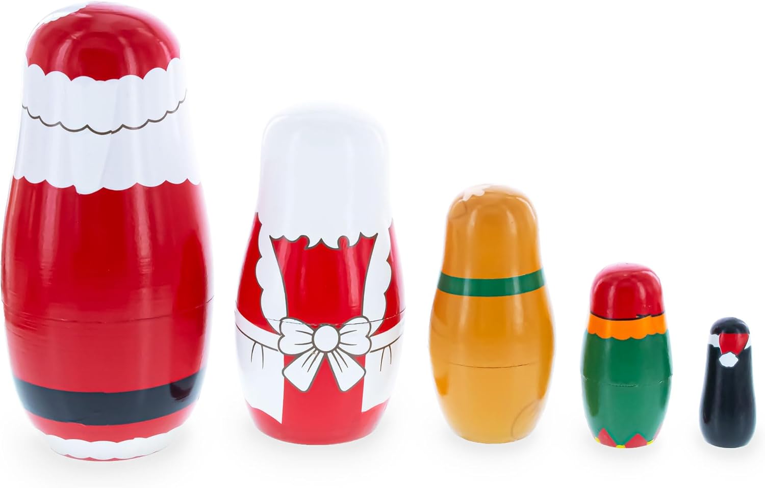 BestPysanky Santa, Mrs. Claus, Reindeer, Elf Wooden Nesting Dolls 6 Inches