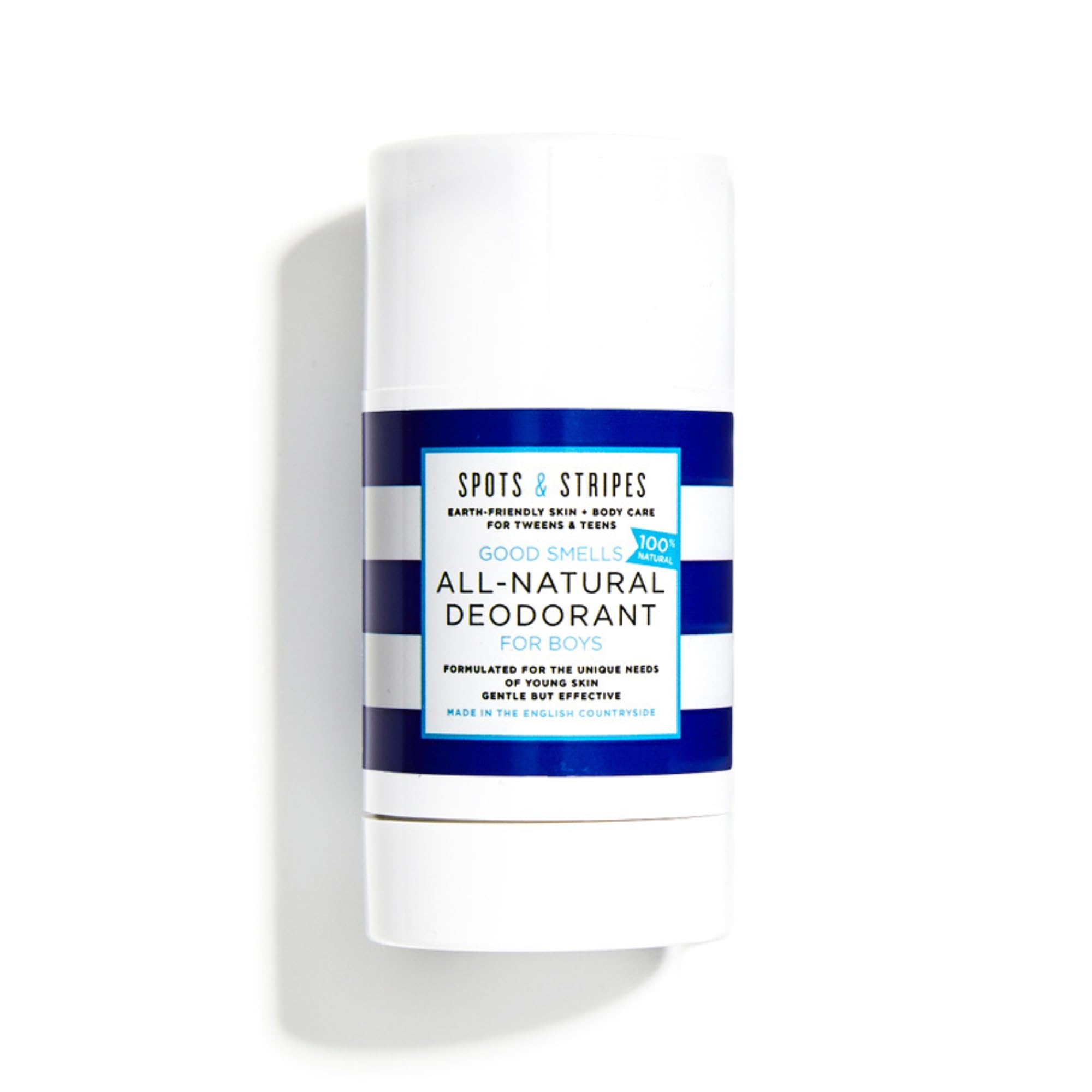 Spots & Stripes - Kids Deodorant Boys, 100% Natural, Safe and Aluminium-Free, Knocks Out Odour, Soothes and Moisturises Sensitive Young Skin, with Neem and Peppermint, Perfect Tween Gift (65g)