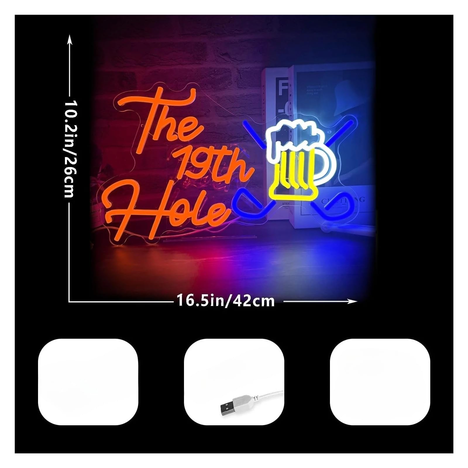 Insegna al Neon Insegna Al Neon A LED Con Boccale Di Birra Da Golf The 19th Hole