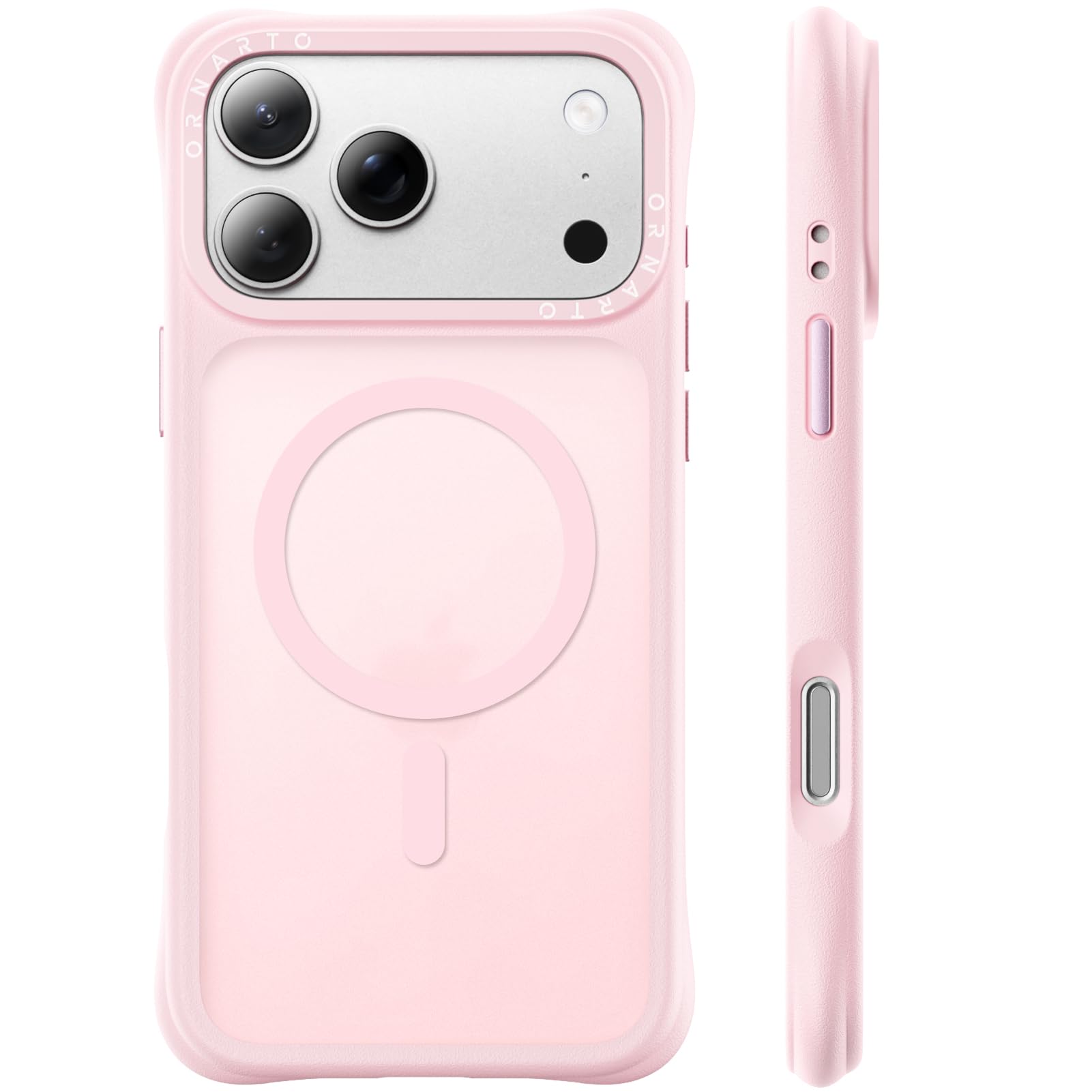 ORNARTO Magnetic for iPhone 17 Pro Max Case, 7X Military-Grade Drop Protection, Slim Shockproof Translucent Matte Phone Case for iPhone 17 Pro Max 6.9”, Chalk Pink - 2