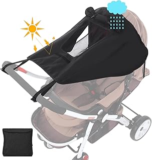 Rain Wind Covers, Pram Sun Shade with Breathable Viewing Window Windproof Sun Shade Cover for Pram Universal Pram Parasol with Window Blackout Black