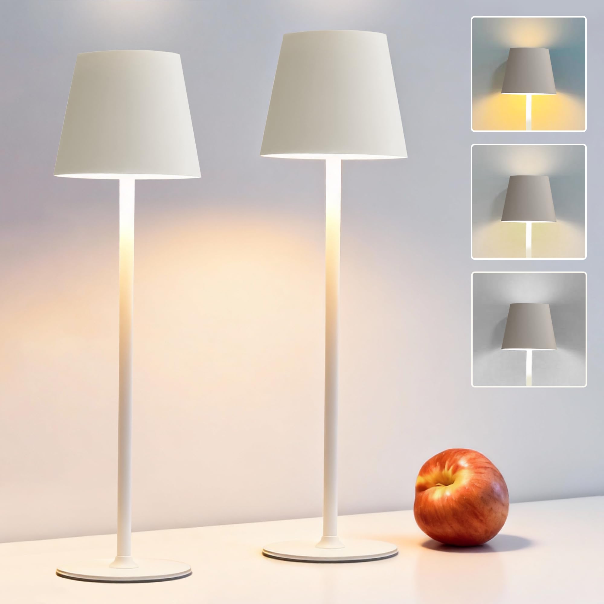 DEELUX Pack of 2 LED Table Lamps, Wireless, Dimmable, Battery, Bedside Lamp