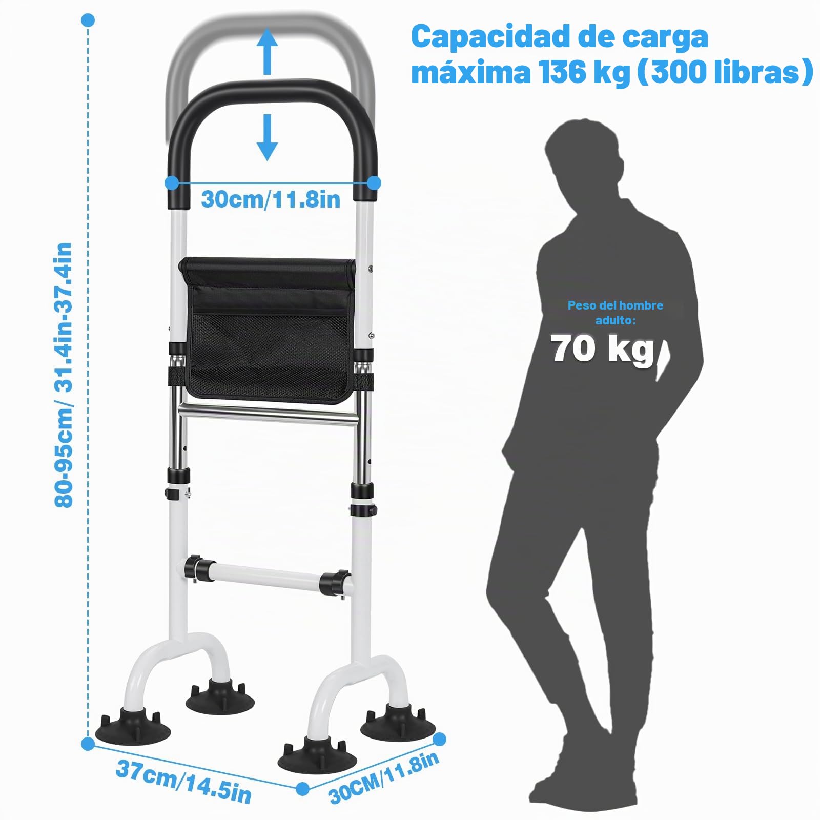 AKOZLIN Ayuda para levantarse para personas mayores, altura regulable, soporta hasta 136 kg | Soporte móvil para levantarse y sentarse, ayuda para levantarse de la cama, adecuado para personas mayores y discapacitadas