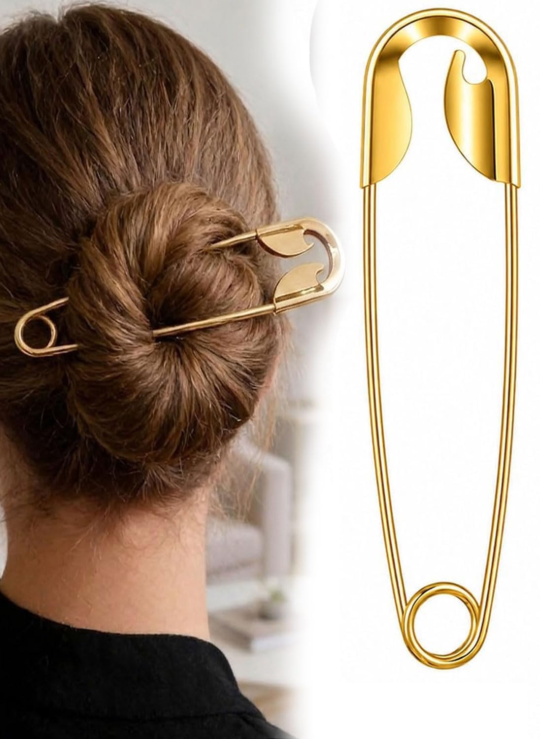 Hair Pins Anti Tarnish Oversized Stainless Steel Safety Pin Hair Clip Big Hairpin Clutcher Claw Buns Holder Updos Durable Alloy Juda Styling Tool Set for Women & Girls (ROSE GOLD)-image-11