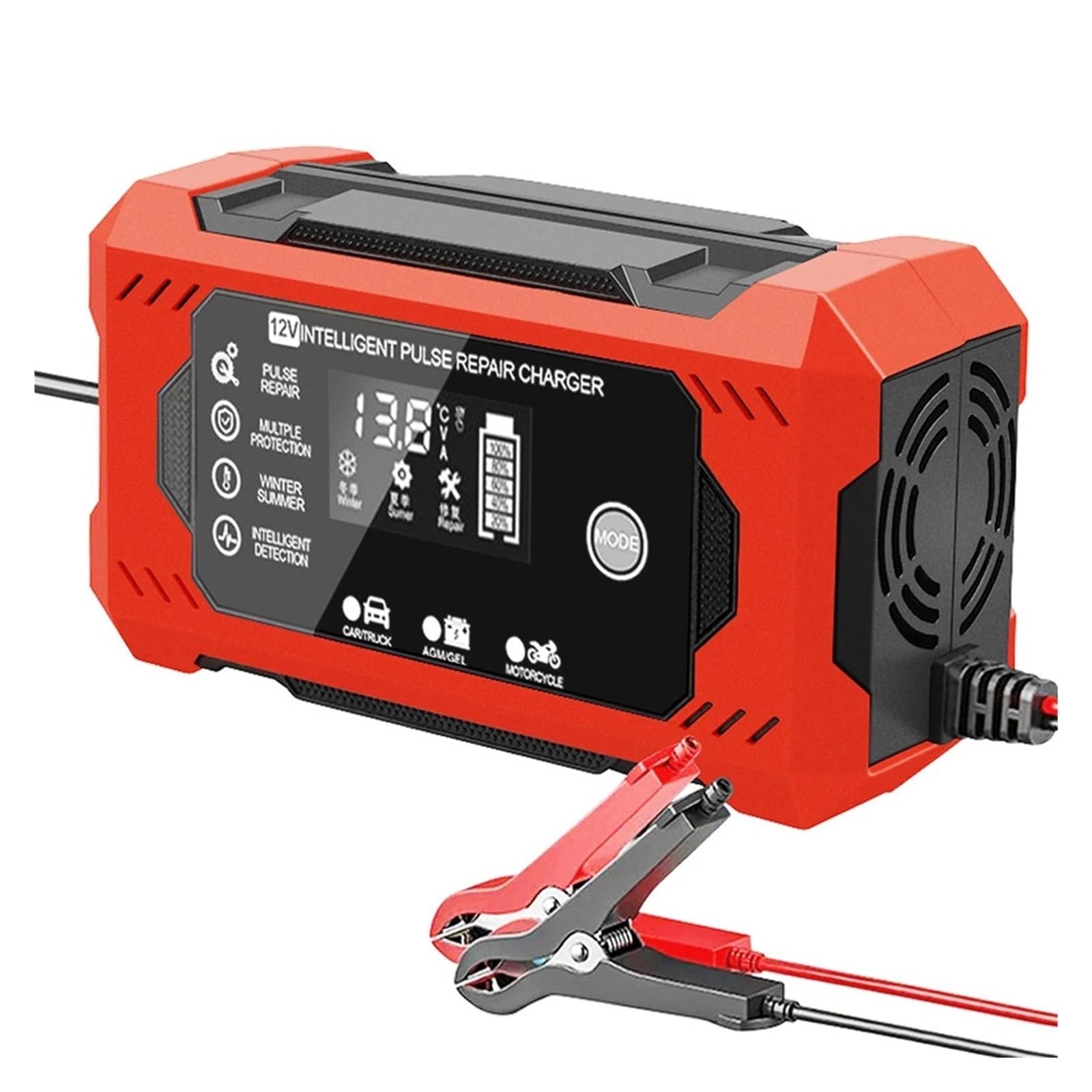 Cargador De Batería De Coche Completamente Automático, 12V, 8A/10A, Reparación De Pulso, Cargador De Batería LCD For Auto Moto, Batería De Plomo Ácido, Carga Inteligente FáCil De Usar(10A)
