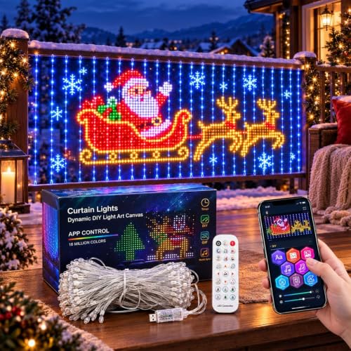 Pnedeodm Luces inteligentes para cortinas con 400 LEDs, cambian de color, control por App y control remoto, Navidad, Halloween, decoración exterior, IP65, USB, sincronización musical，3m*2m