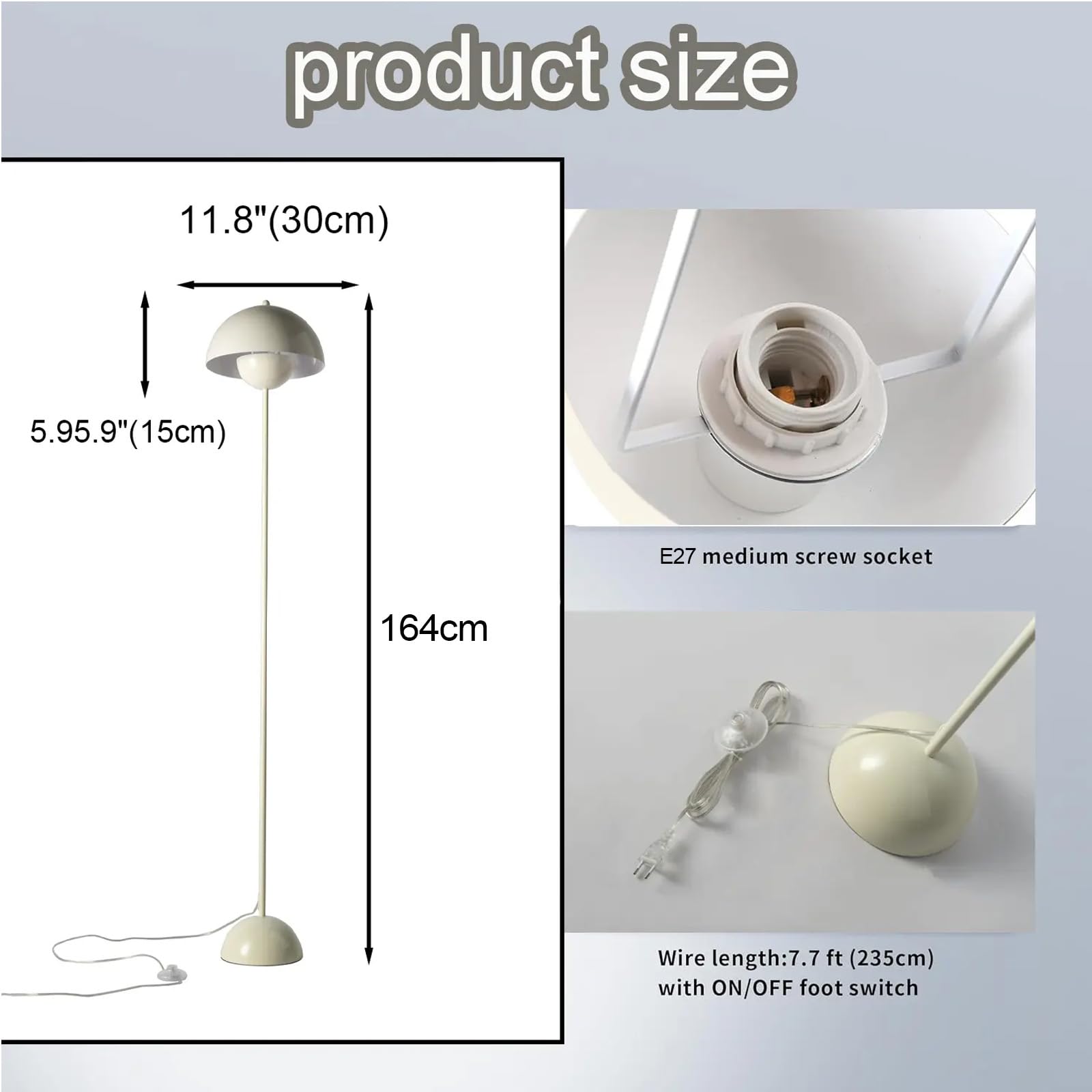 Alpinaluz Nowoczesna Lampa Podłogowa z Podwójnym Metalowym, Minimalistyczny Design w Kolorze Kremowo-Białym, Wysokość 164 cm, Stabilna Podstawa z Włącznikiem Nożnym - Idealna do Salonu i Czytania