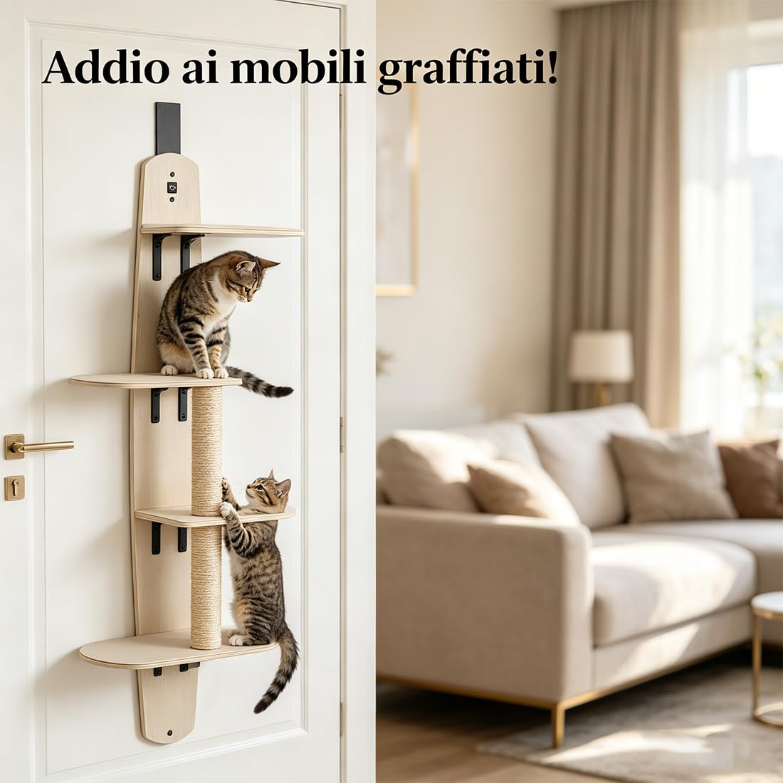 Tiragraffi A Torre per Porta A 4 Livelli, Mensole Da Parete per Gatti, Mensola per Gatti Da Appendere Alla Porta Versatili, Montate In Legno per Famiglie, Negozi Di Animali E Gatti (1PC)