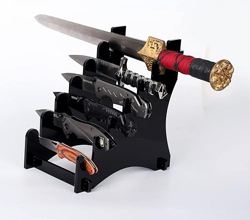 Miniatura 4 de Soporte de exhibición de cuchillos, soporte acrílico para cuchillos de escritorio con capacidad para 6 cuchillos de caza, daga, cuchillo de bolsillo