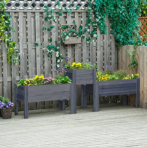 Outsunny Raised Garden Bed Set Of 3, Wooden Elevated Planter Box With Legs And Bed Liner, Diy Shape, For Backyard And Patio To Grow Vegetables, Herbs, And Flowers, Gray #TOP1