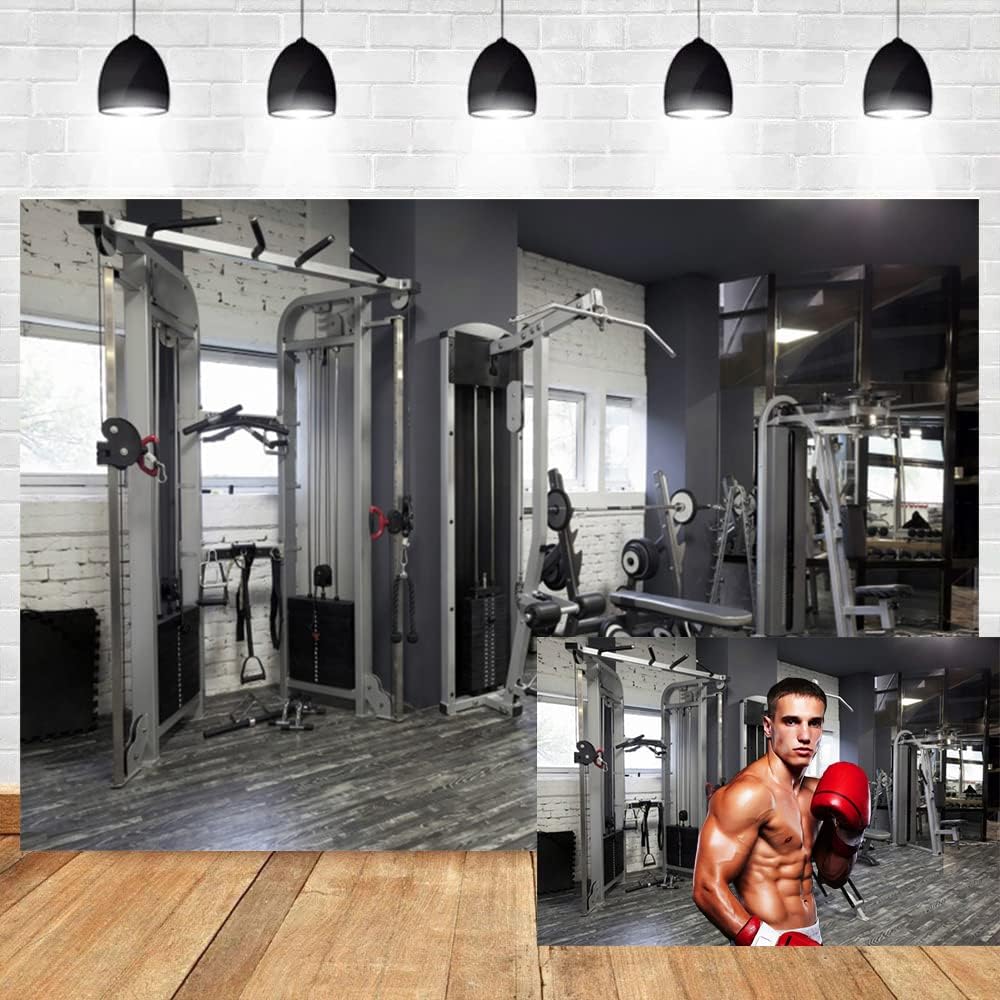 OERJU 7x5ft Grey Gym Backdrop Indoor Fitness Equipment Muscle Training Physical Exercise Sports Theme Photography Background Modern Health Club Decor Boys Man Portrait Photo Vinyl Studio Props