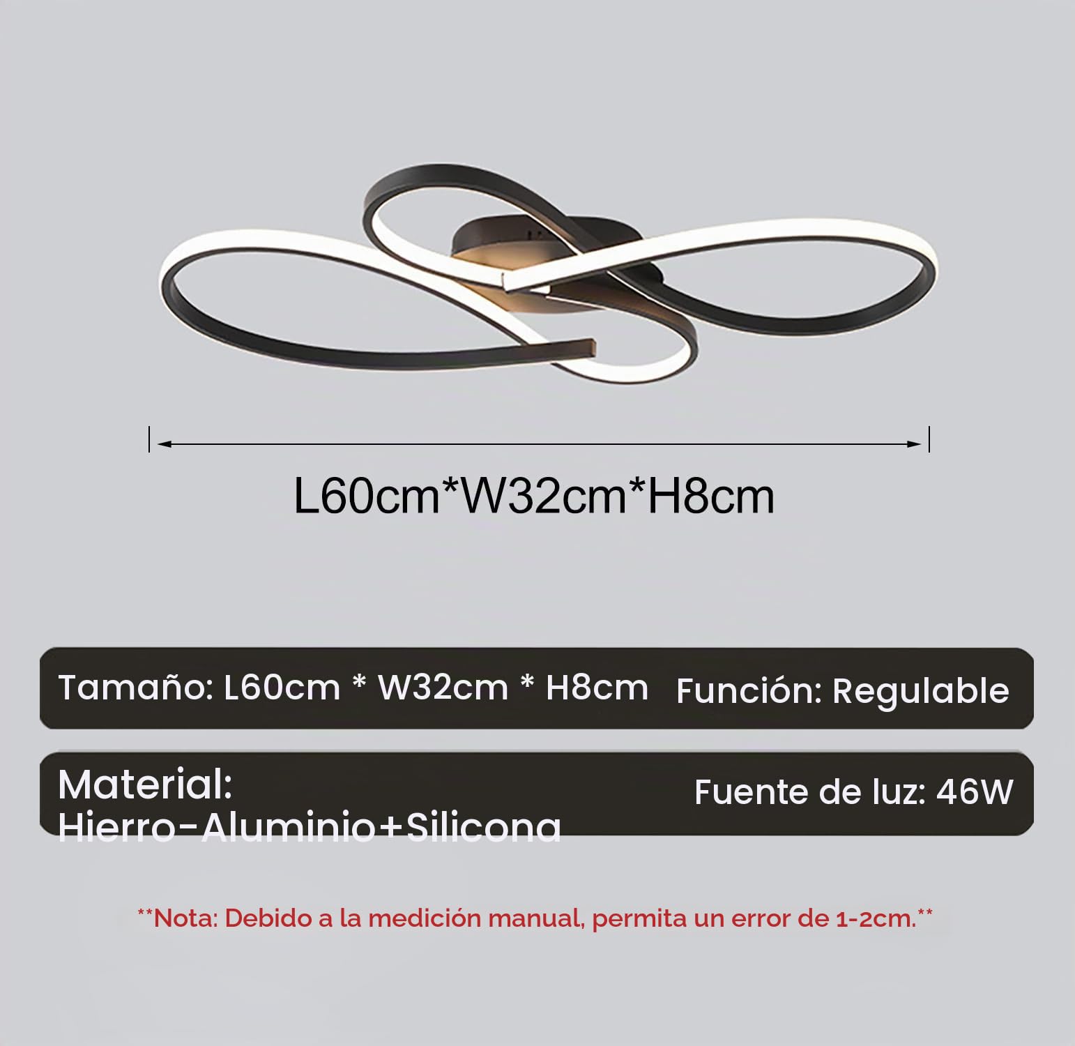 Luz de techo LED,Lámpara de techo LED regulable,Lámpara de techo salón con mando a distancia,iluminación interior creativa en metal, Decor Plafon techo para dormitorio comedor sala (Negro, 60cm)