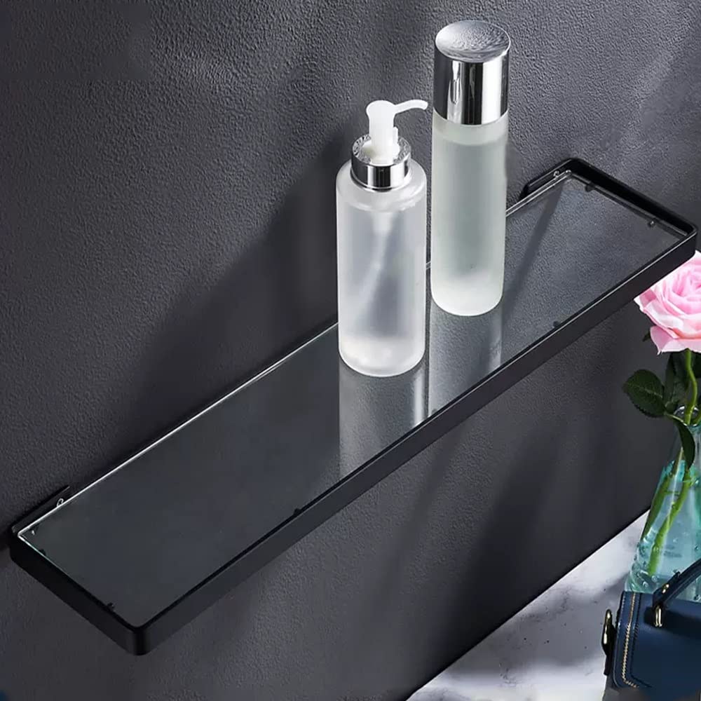 SaryEdge Wall Mounted Bathroom Shelf - Multifunctional Black Glass Shower Caddy & Spice Storage Rack - Floating Cosmetics - 35Cm Dressing Table & Kitchen Shelv,Brushed-55Cm