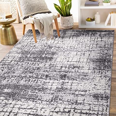 Rugshop Distressed Abstract Modern Area Rug 5' x 7' Gray Cover