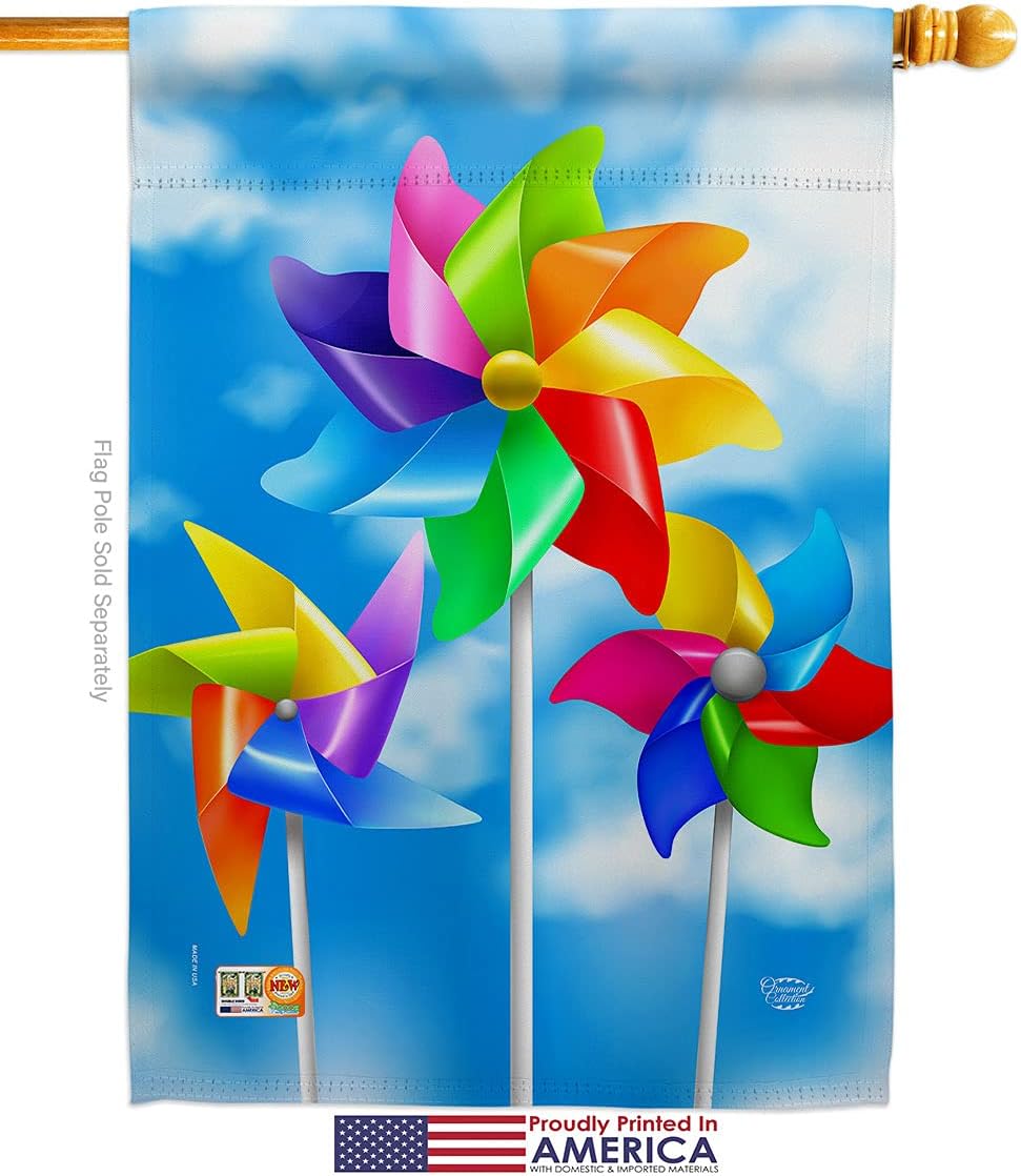 Pinwheels House Flag Summertime Fun and Sun Beach Pool Luau Tropical Party Season Outdoor Sunny Small Decorative Gift Yard Banner Made In USA 28 X 40
