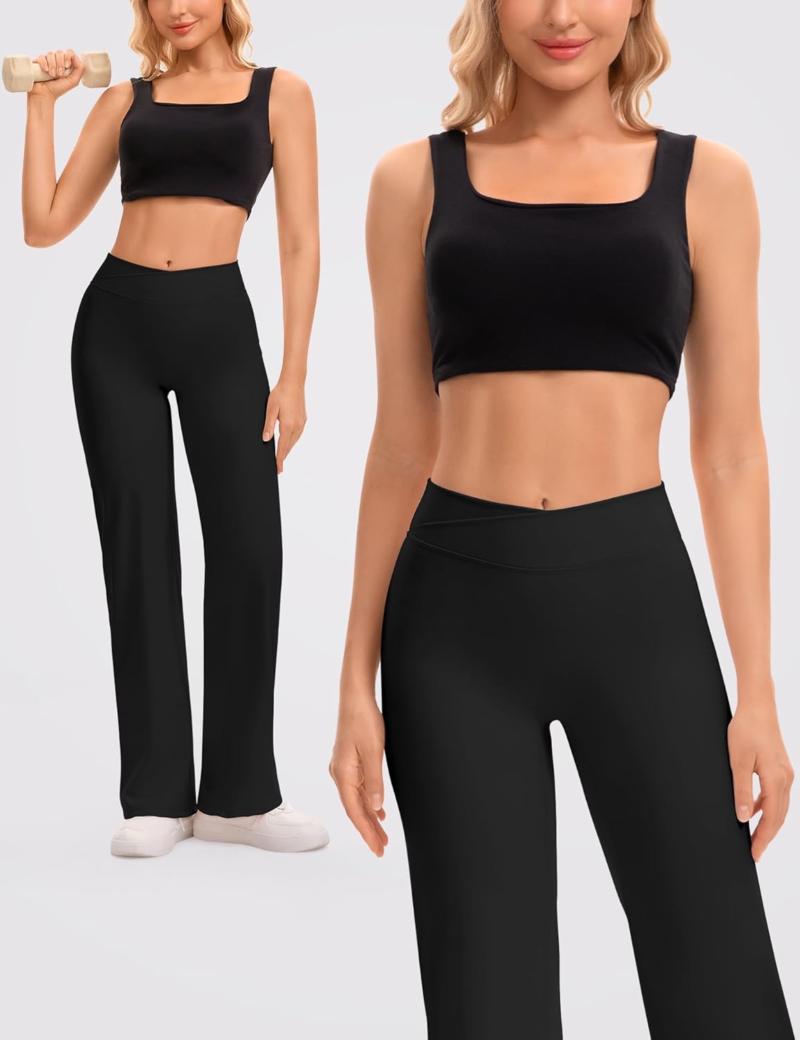 Straight Leggings for Women V Crossover High Waisted Wide Leg Yoga Pants Stretch Casual Gym Workout Yoga Pants - Image 3