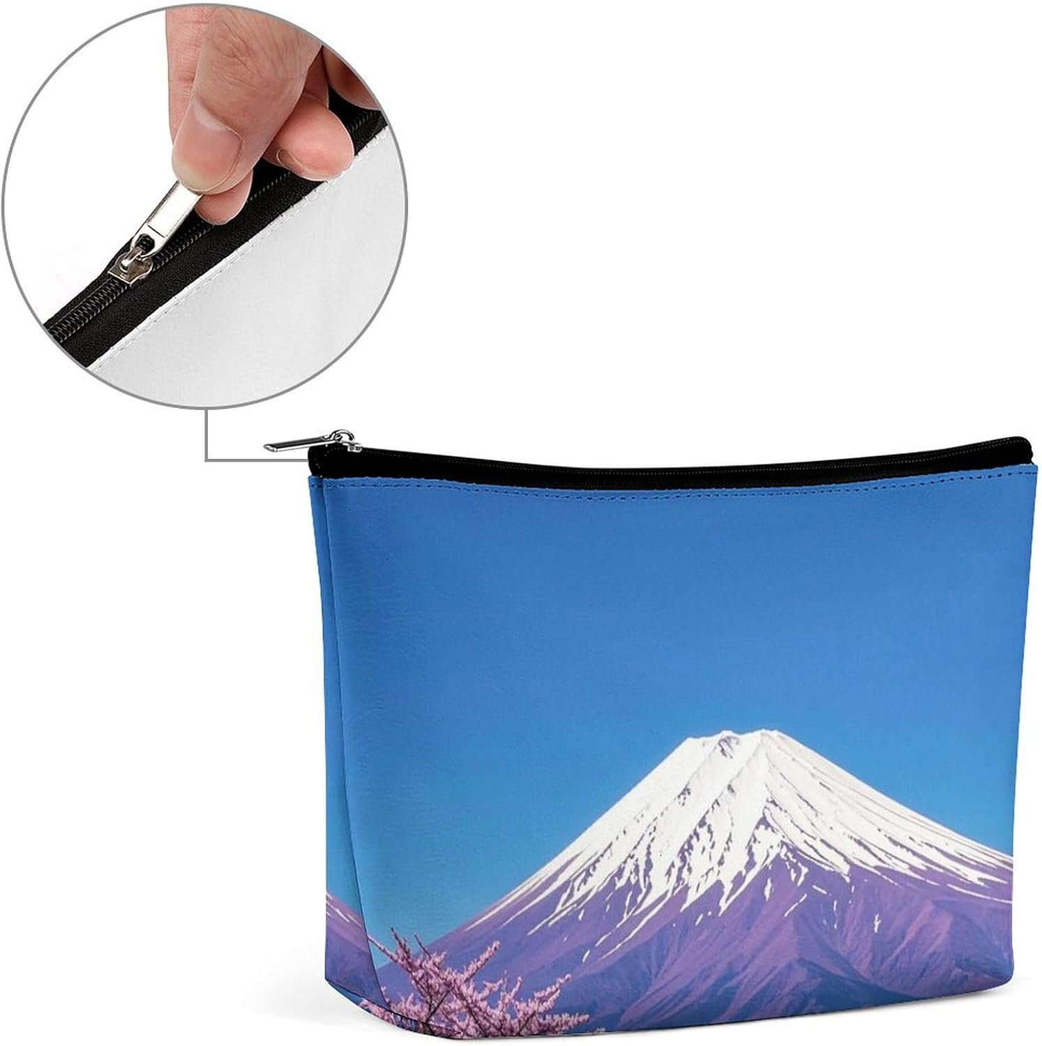 Purple Mount Fuji Makeup Bag for Women Portable Cosmetic Bag Waterproof Toiletry Bag Storage Bag Large Makeup Pouch Aesthetic Handheld Makeup Bag for Travel Work image 4