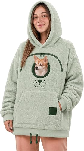 Women Cat Hoodie With Kangaroo Pouch Dog Zipper Carrier Fleece Hoodie