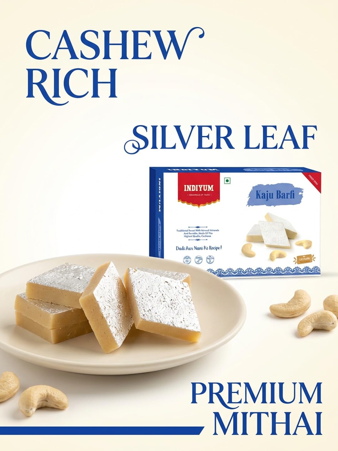 Indiyum Kaju Burfi | Festive & Gifting Sweets | Made with Fine Cashew Nuts pack of 200g