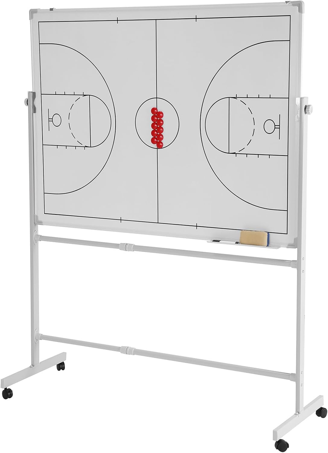 Generic Mobile Double-Sided Basketball Coaching Board Height Adjustable Whiteboard with Wheels Dry Erase Board with Magnets Pen & Eraser for Coaches