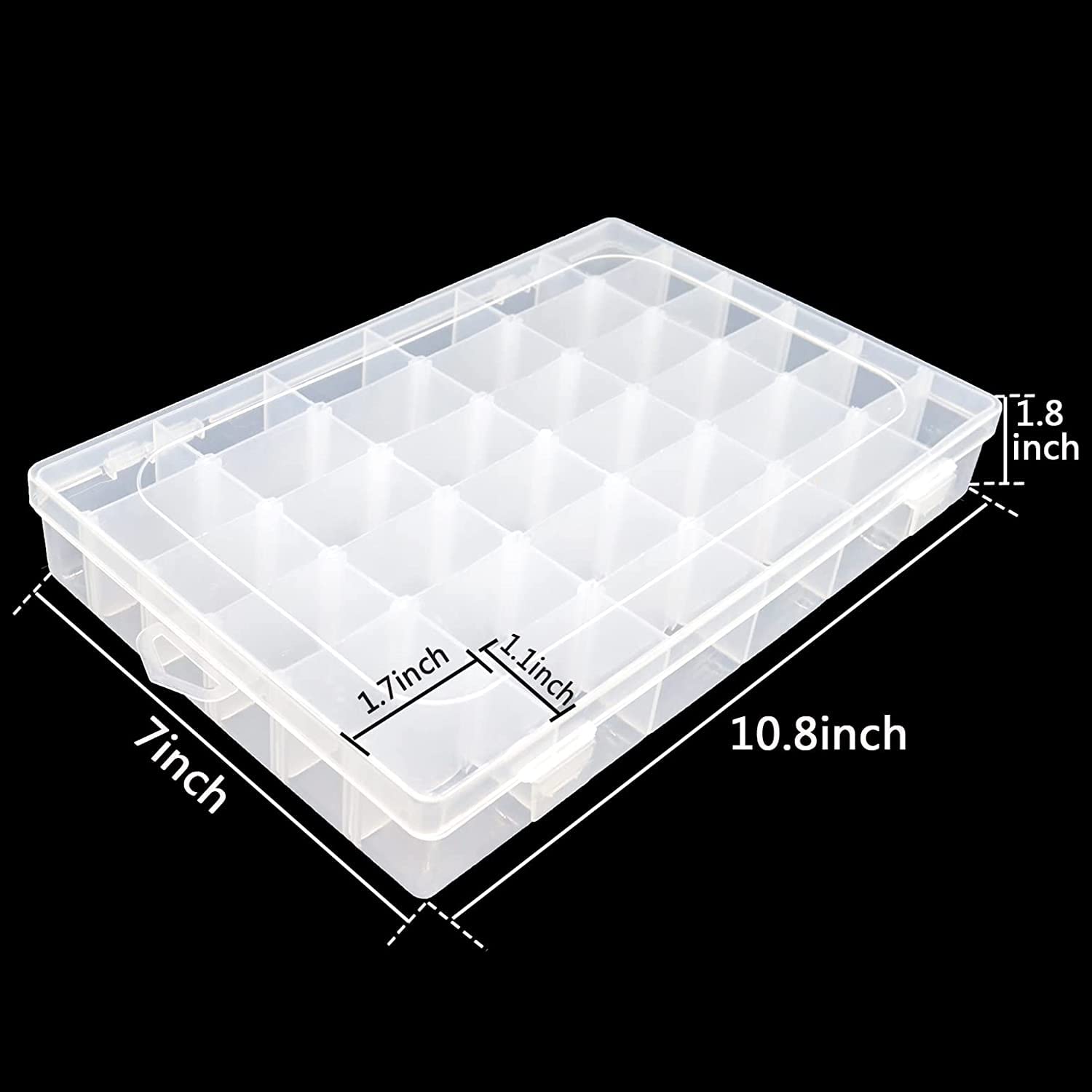 8pack 36 Grids Plastic Clear Organizer Box bead Storage Containers with Adjustable Dividers for Craft Jewelry Fishing Tackles Parts Storage with 8 Sheets Label Stickers