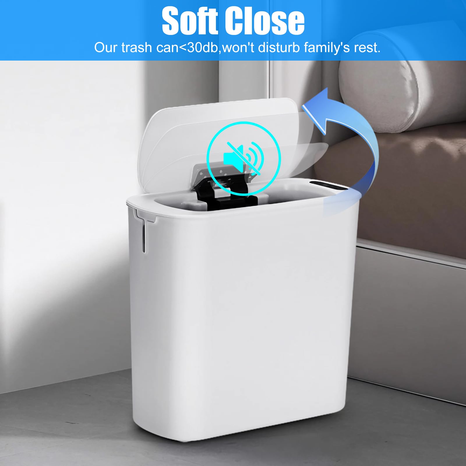 TIPGO Pattumiera Automatica Touchless Da Bagno 5 Galloni - Sensore Di Movimento A Infrarossi, Design Sottile, Coperchio Ermetico Antiodore, Anello Ferma-Sacco, Per Spazi Ristretti - 2