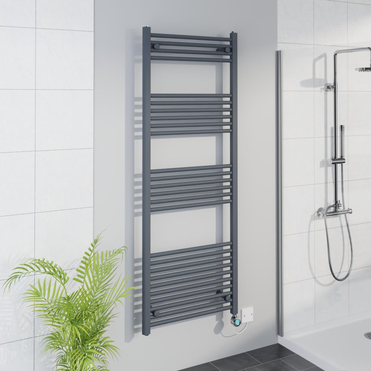 Warmehaus WiFi Electric Bathroom Radiator 1600x600mm Grey Element Chrome — image 1