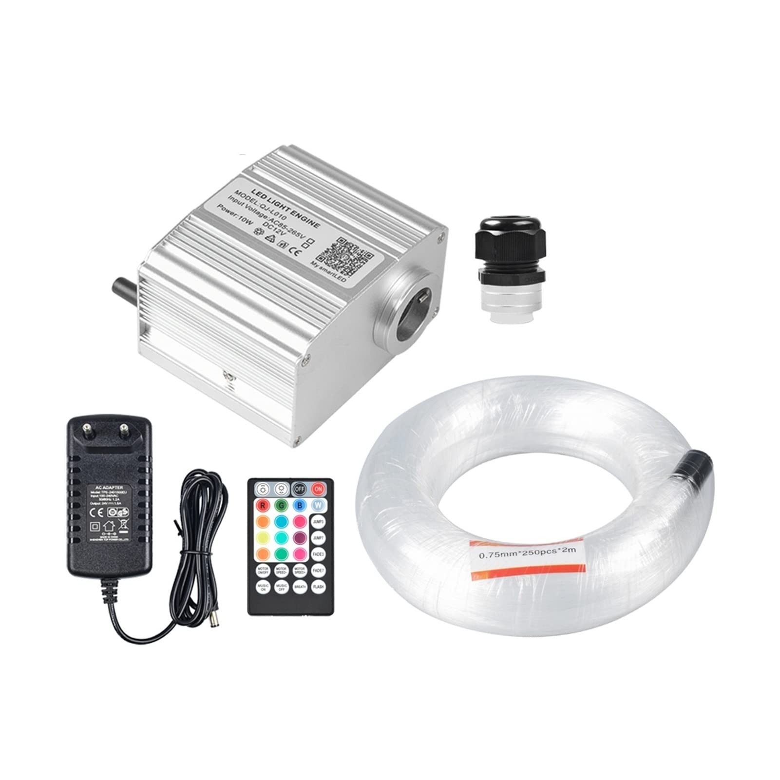 CUDTAPI LED Fiber Optic Light Engine 10W RGBW Twinkle Fiber Optic Light Engine App/Remote Control With 0.75mm Optical Cable For Starry Car Bedroom Decoration(0.75mmx300pcsx2m)