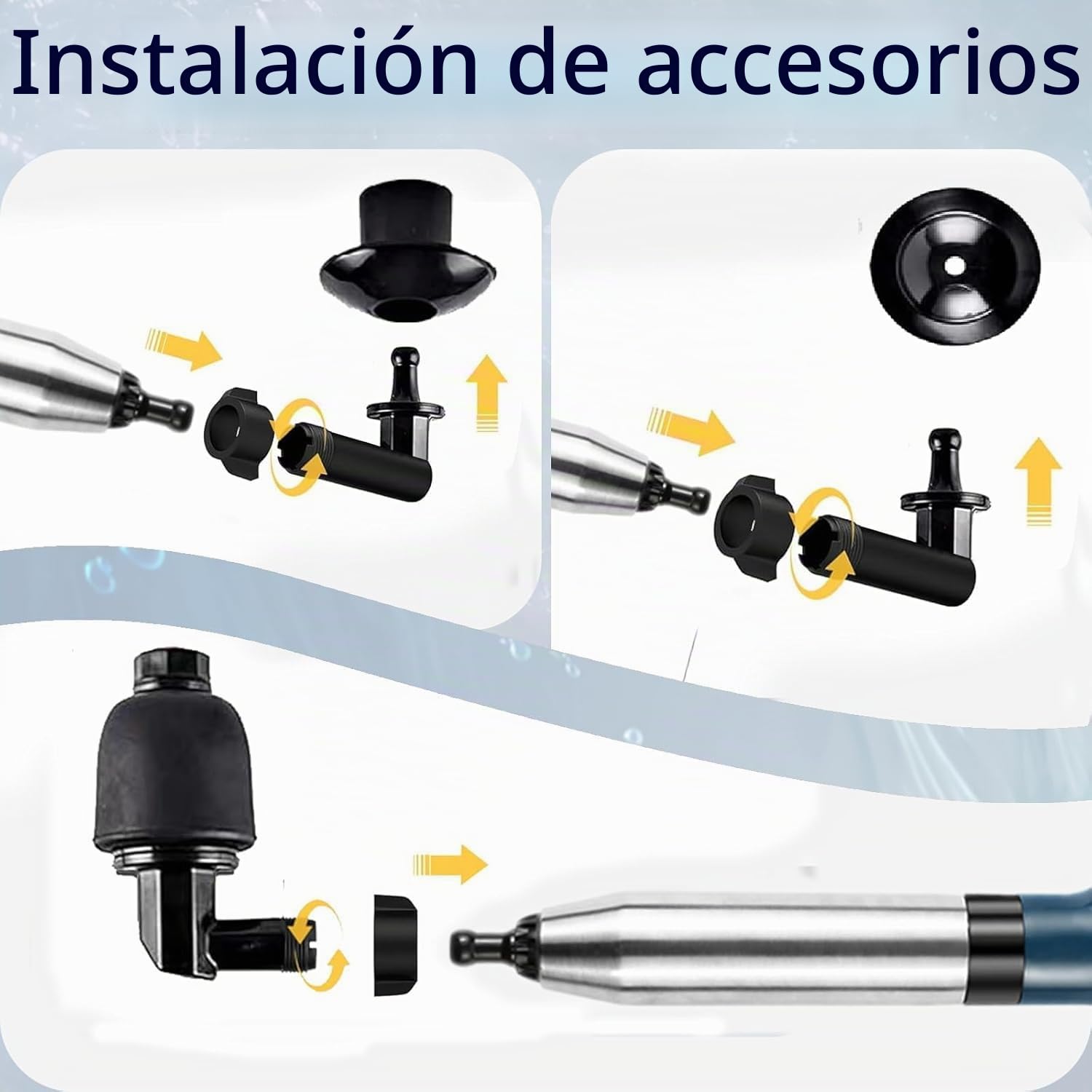 Limpiador de tuberías de aire comprimido – Desatascador de alta presión con 4 ventosas e indicador de presión de aire, bomba de aire comprimido de acero inoxidable 304 para lavabo, inodoro