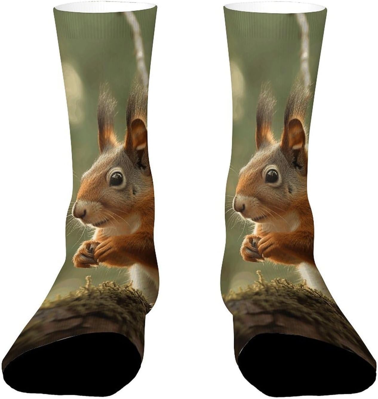 Moisture Wicking Socks, Breathable, Lightweight Crew Sock, Casual | Wildlife Forest Squirrel Work Socks for Women Men, Elastic Soft Boot Socks for Travel, Seamless