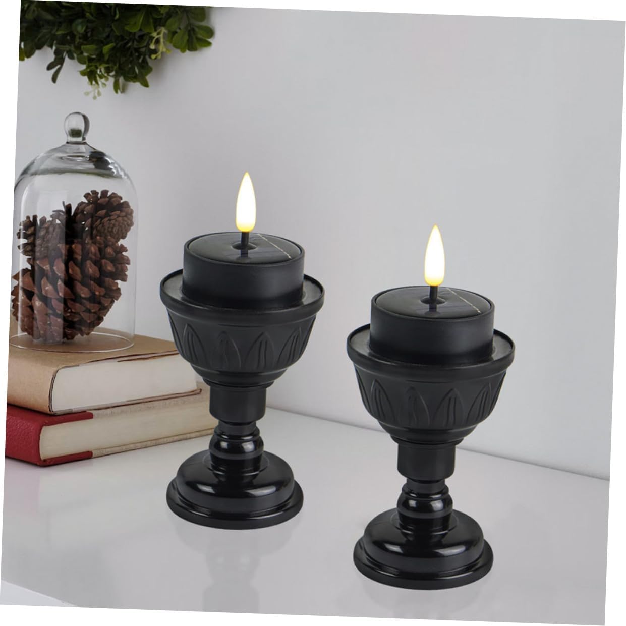 BESPORTBLE 6Pcs Solar Powered LED Flameless Tealight Candles Rainproof Outdoor Solar Lights for Party Decoration Black Candle Holders Material