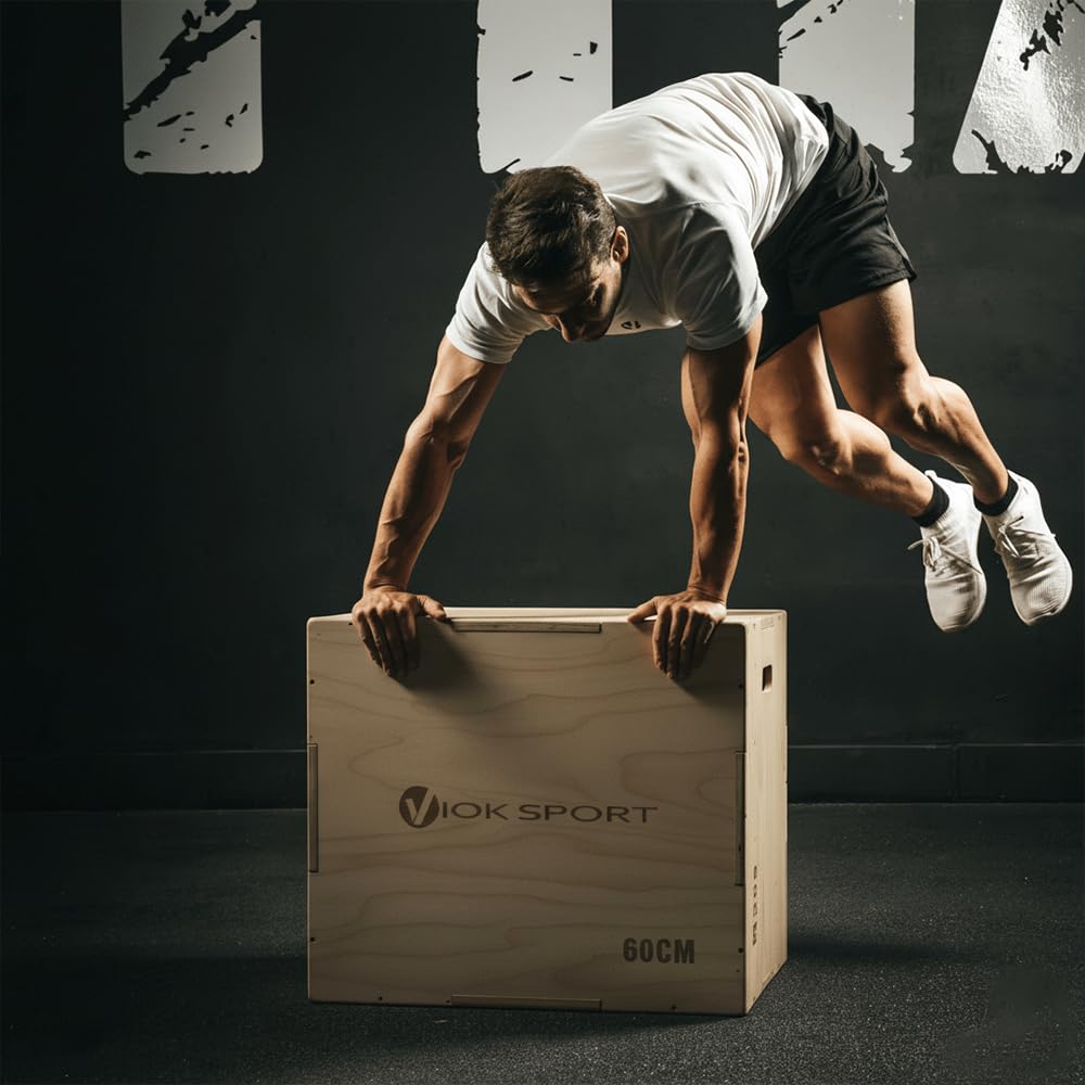 Cajón de Salto Pliométrico de Madera 50x60x75 cm Viok Sport - Equipo de Entrenamiento para Agilidad y Potencia, Ideal para Ejercicios de Fitness en Casa o en el Gimnasio