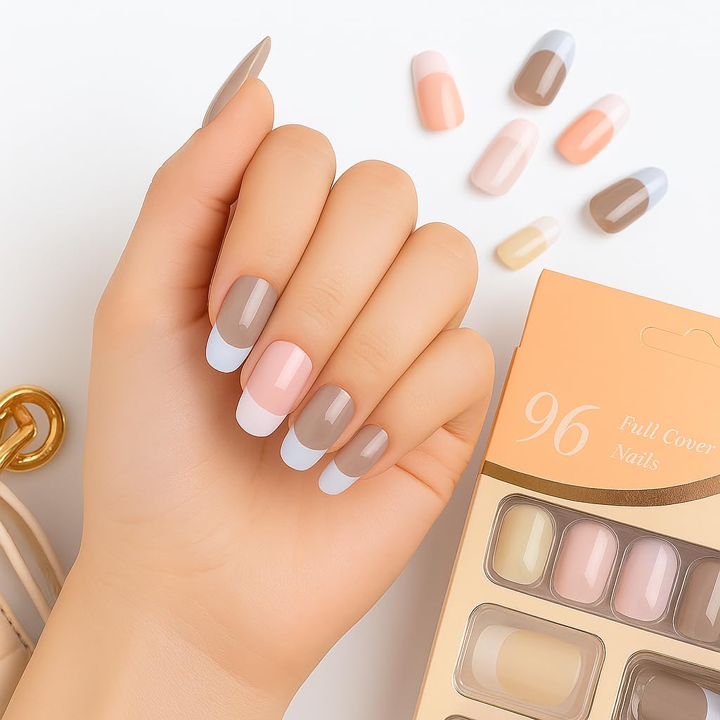 Coslifestore Press On Nails Pack of 96 | French Gel Nail Tips 1