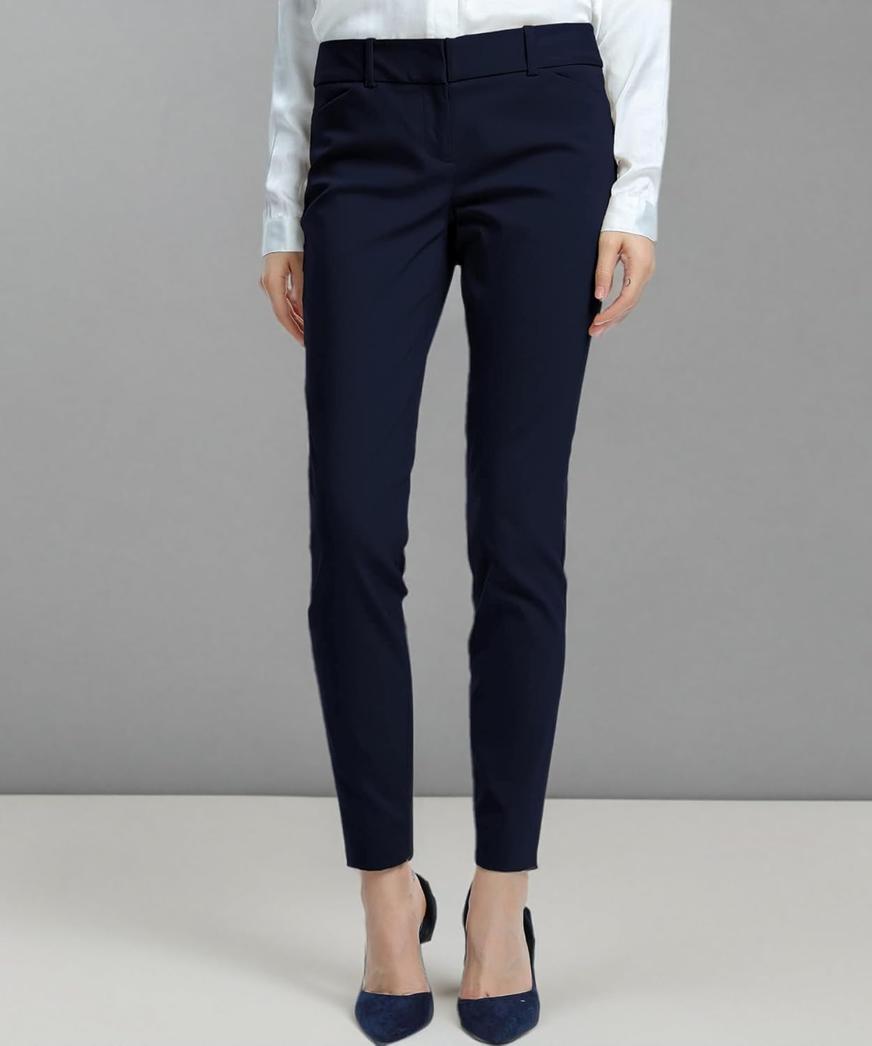 SATINATO Women's Straight Pants Stretch Slim Skinny Solid Trousers Casual Business Office - Image 7