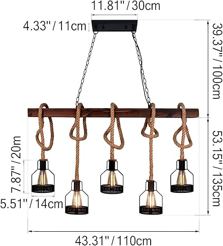 Miniatura 3 de Luces colgantes de granja para isla de cocina, lámparas de cocina, lámpara rústica de comedor con 5 enchufes de bombilla E26, candelabro de metal