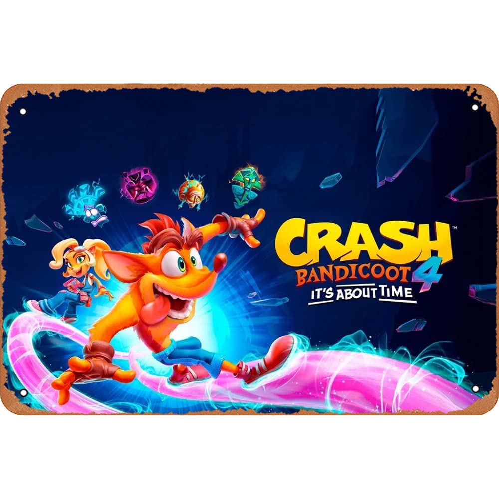 Crash Bandicoot 4 It's About Time Video Game Poster Games Vintage Tin Metal Sign 8x12 Inch Wall Deco
