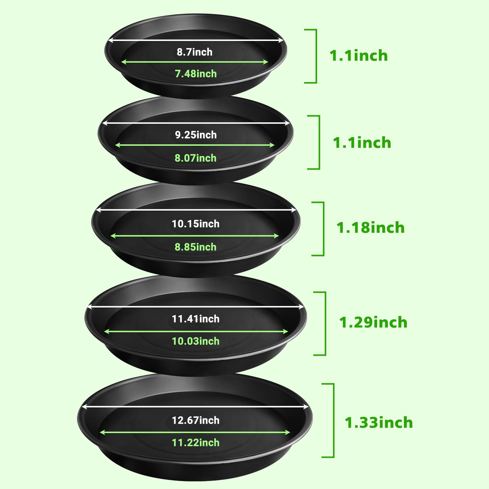 U0U Moule rond de 5 tailles pour pierre de pas 22,1 cm, 23,5 cm, 25,4 cm, 29 cm, 32 cm pour béton, moules en plastique noir pour coulée de jardin, allée, trottoir préfabriqué et allée (noir)