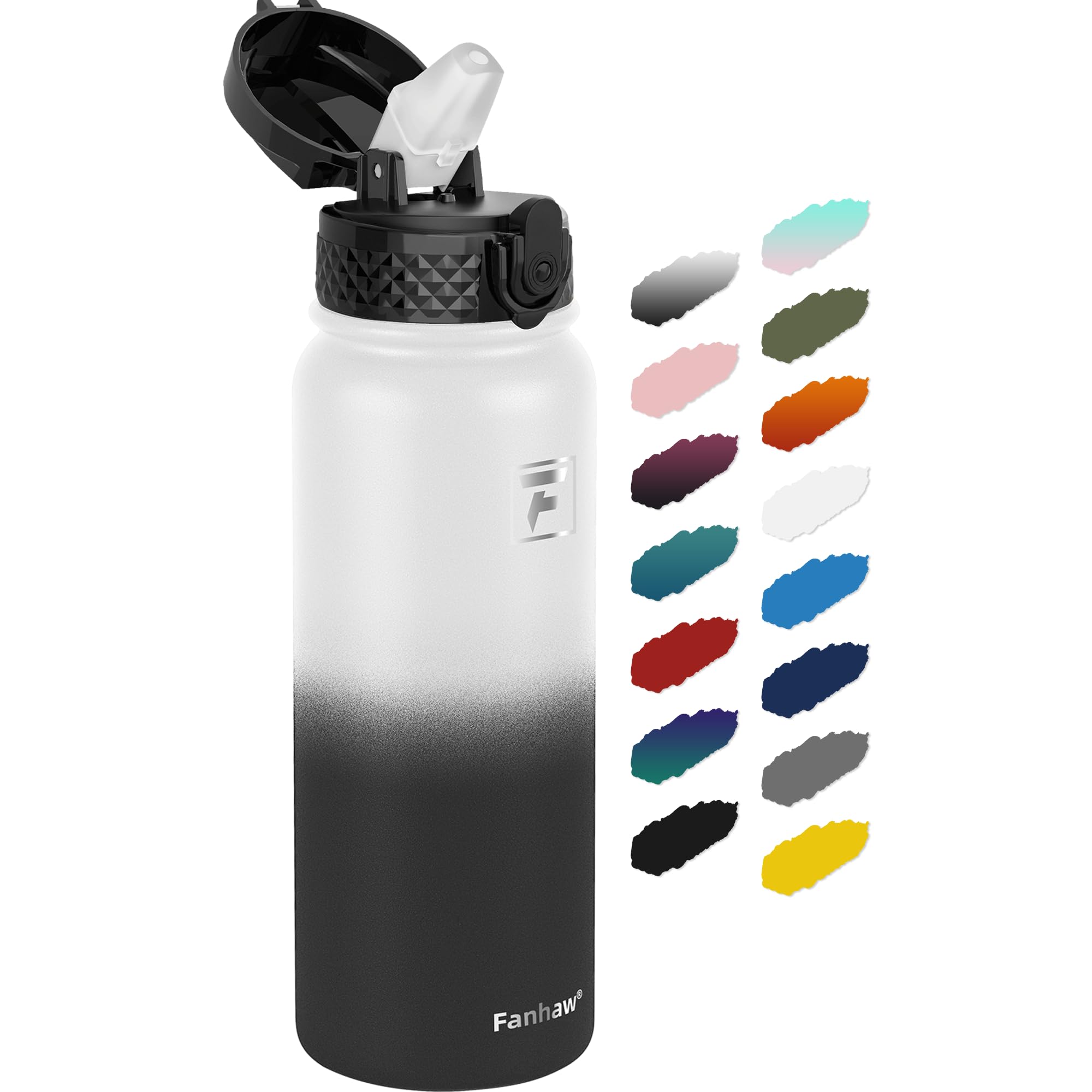 Fanhaw 20oz Kids Stainless Steel Water Bottle with Straw Lid, White Black