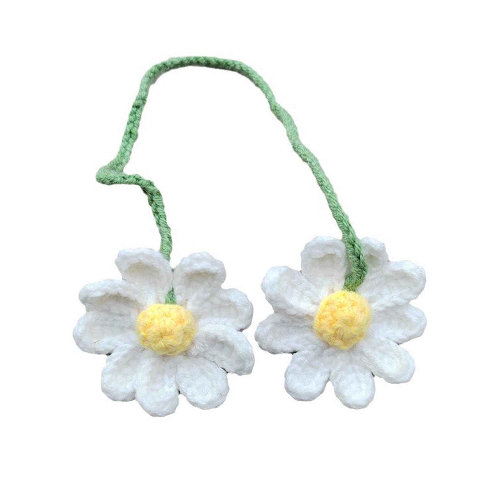 Handcrafted Crochet Cotton Thread Hanging Basket for Car Decoration with Daisies Design Rear View Ornament Home Use Rear View Charm