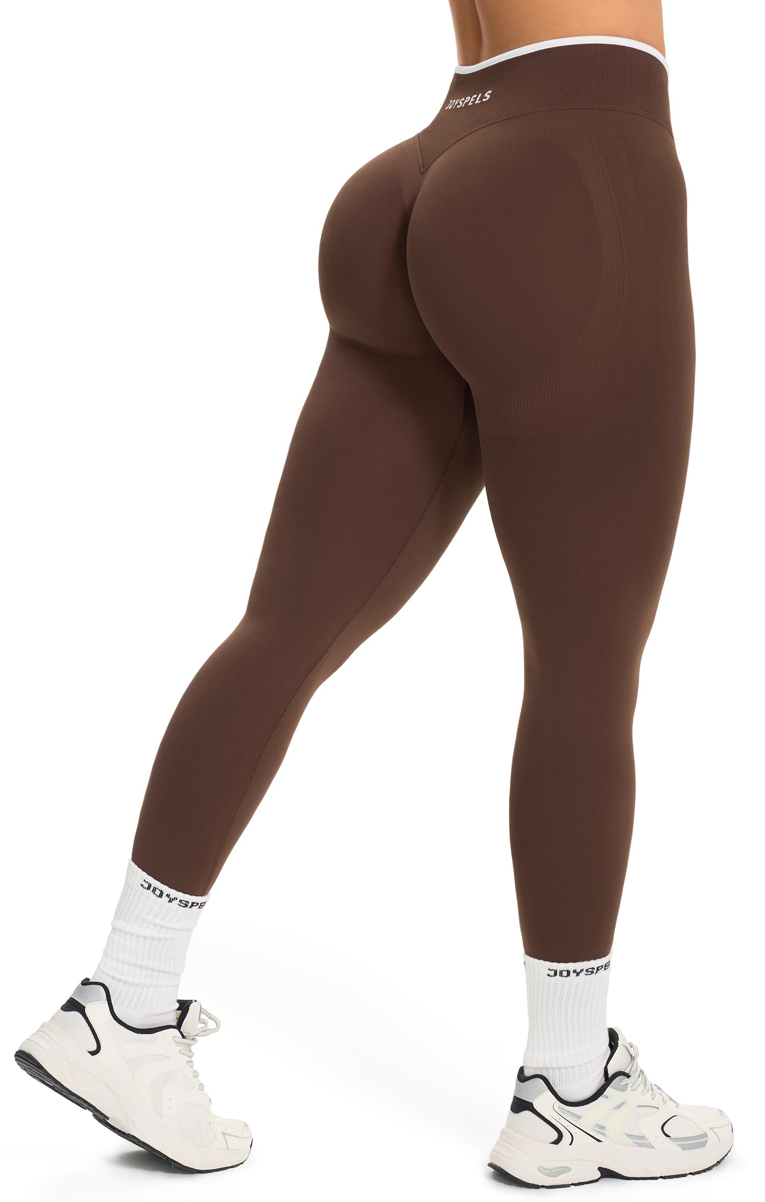 JOYSPELS Sport Scrunch Leggings Damen, High Waist Blickdicht Gym Sporthose Lang Yogahose Po Push Up Seamless Sportleggins (Espresso,L)