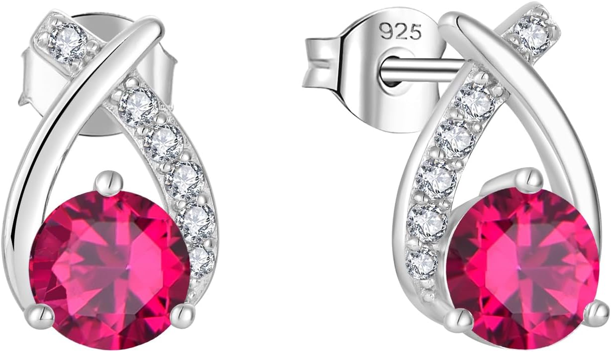 Starchenie 925 Sterling Silver Stud Earrings for Women - 6mm Round Birthstones Earrings Birthday Jewelry Gifts