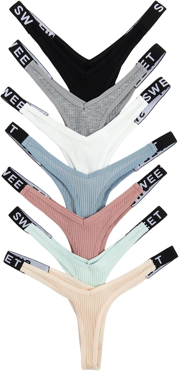 Verdusa Women's 7Pcs G String Thongs Cheeky Low Rise Letter Print Tape Underwear Pack Panties Briefs - Image 3